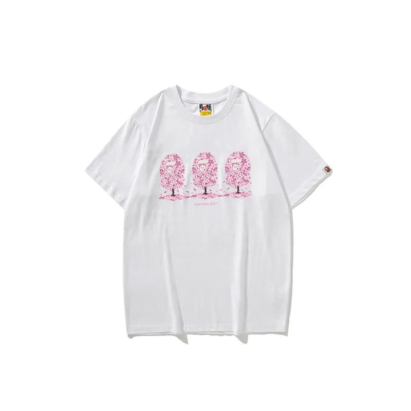 Pink White Black Cherry Blossoms Bape Shark T-shirt