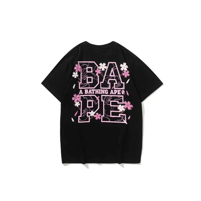 Pink White Black Cherry Blossoms Bape Shark T-shirt