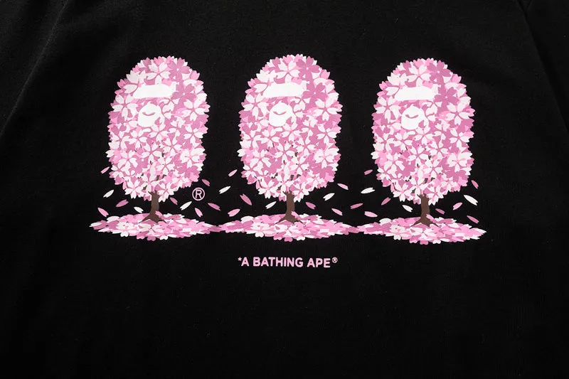 Pink White Black Cherry Blossoms Bape Shark T-shirt