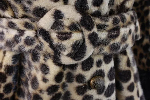 Retro Leopard Print Faux Fur Safari Coat