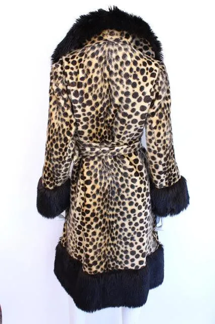 Retro Leopard Print Faux Fur Safari Coat