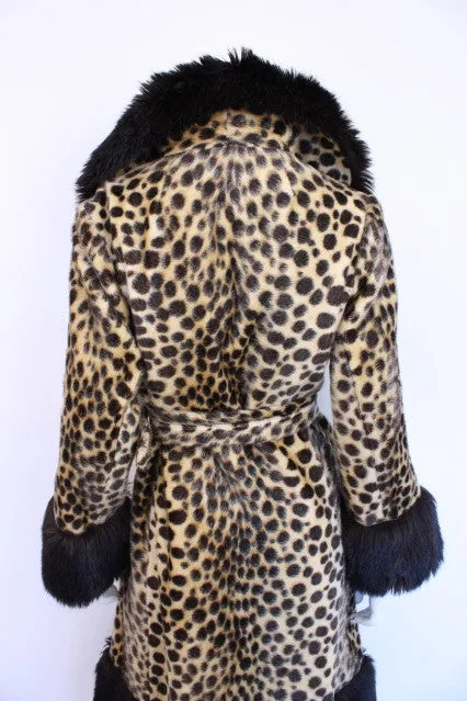 Retro Leopard Print Faux Fur Safari Coat