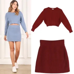 Ribbed Knit Skirt and Sweater Set