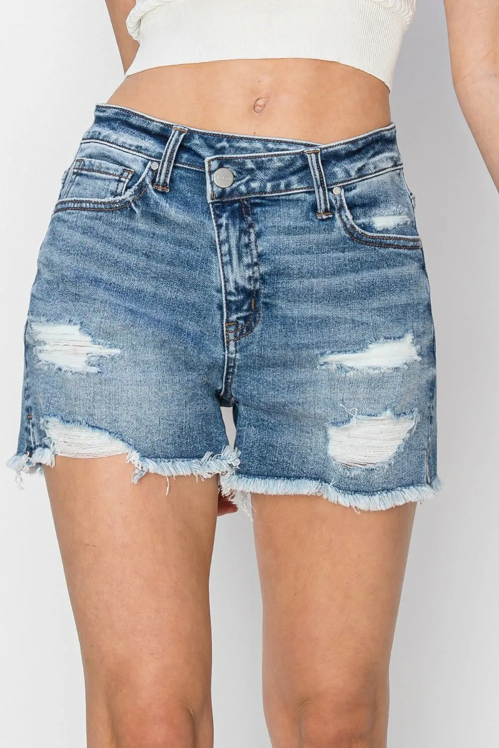 Risen Frayed Denim Shorts - Shop Now