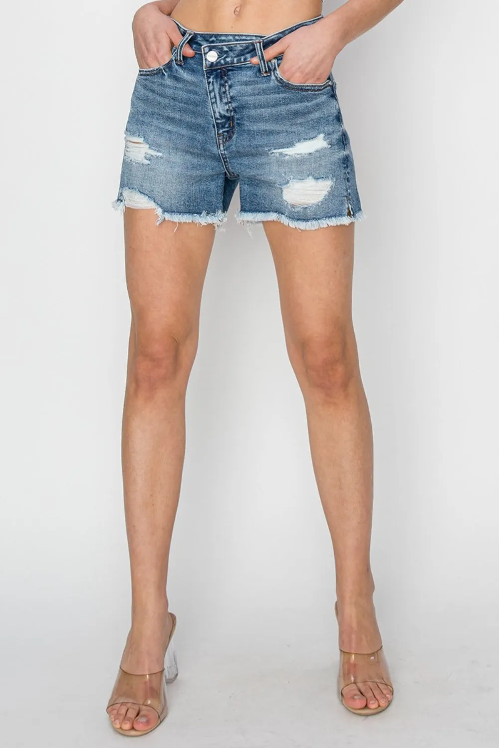 Risen Frayed Denim Shorts - Shop Now