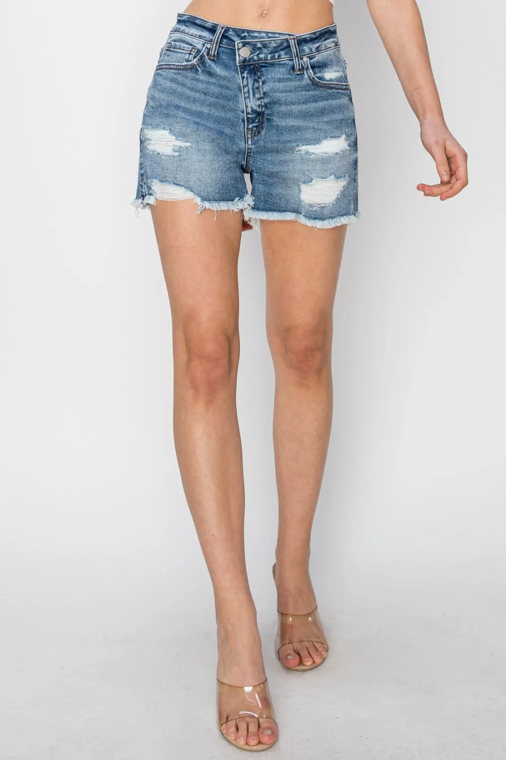 Risen Frayed Denim Shorts - Shop Now