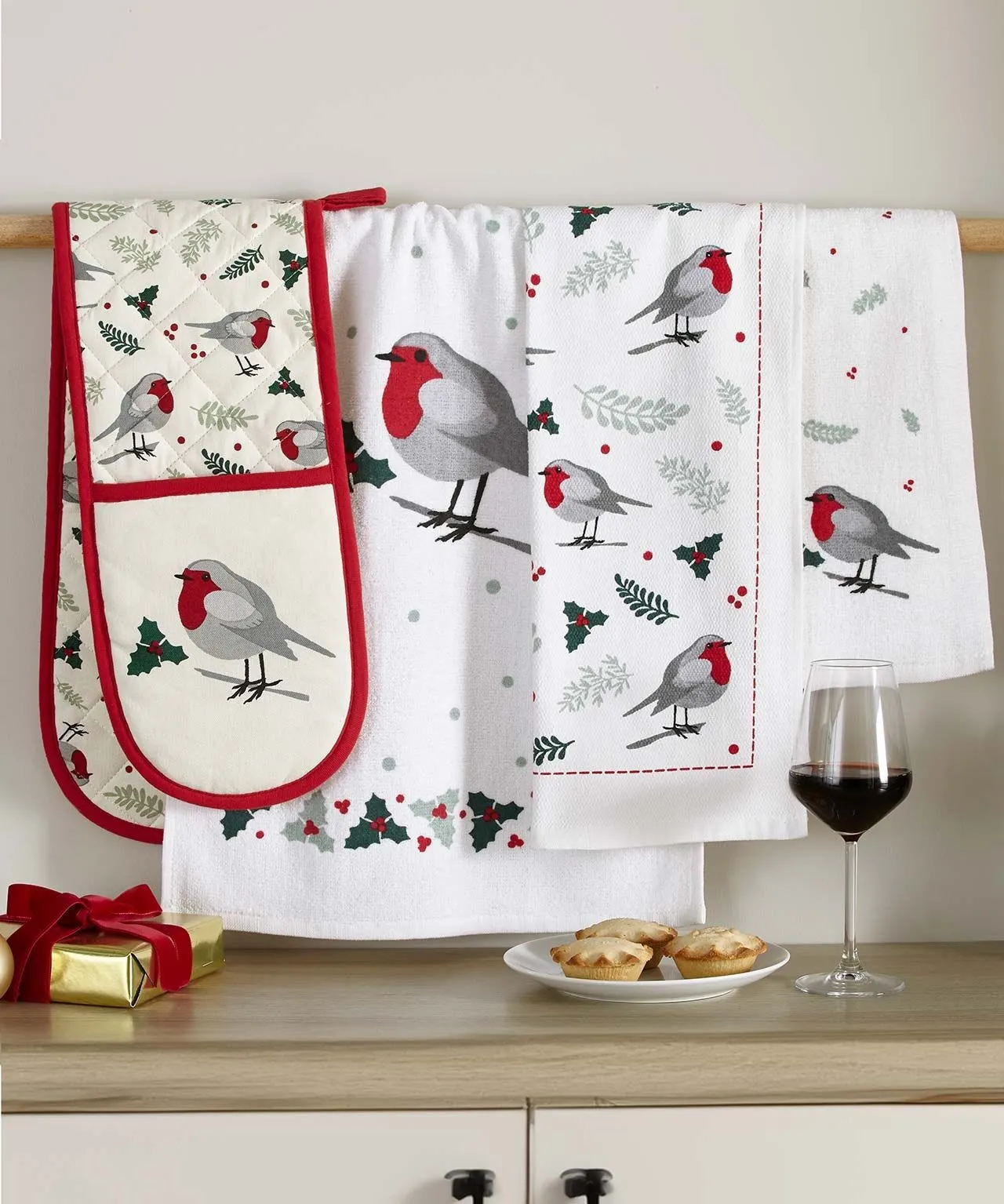 Robin Oven Glove & Tea Towel Set