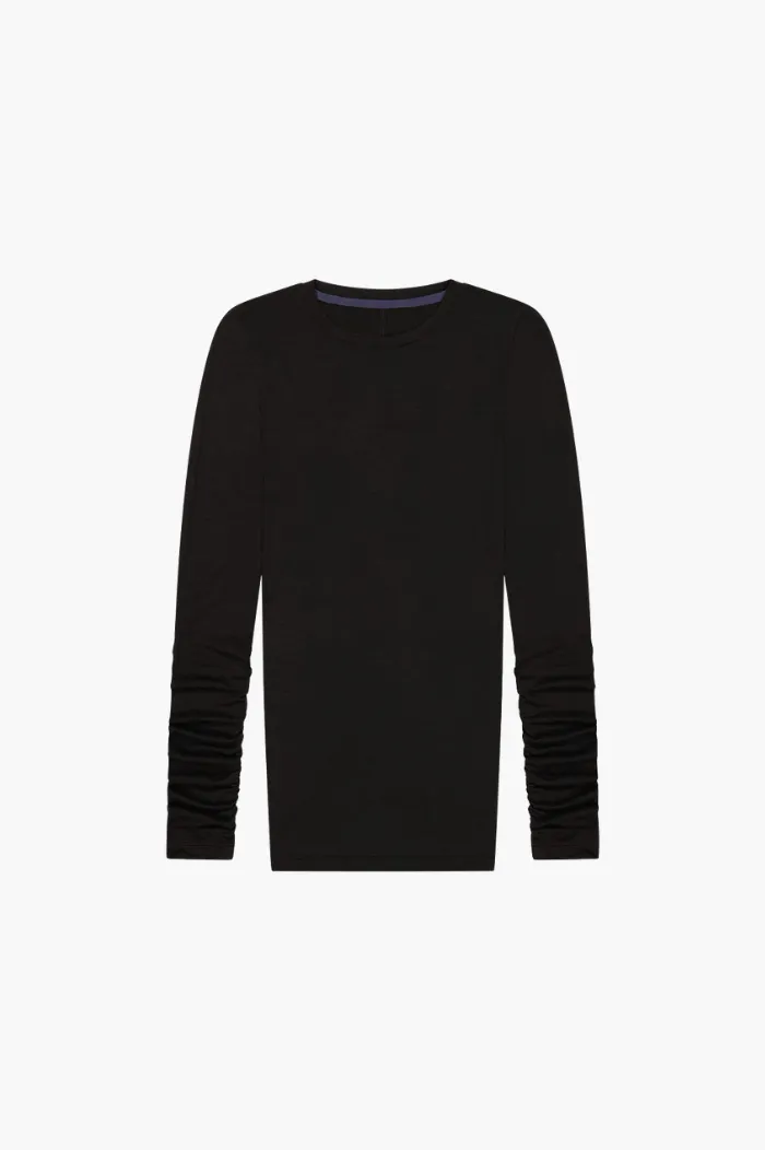 Ruched Black Long Sleeve Tee by REBE.