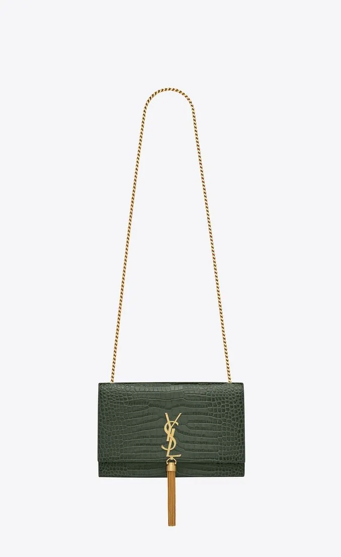 Saint Laurent Medium Kate Tassel Chain Bag in Dark Green Crocodile - Best Price