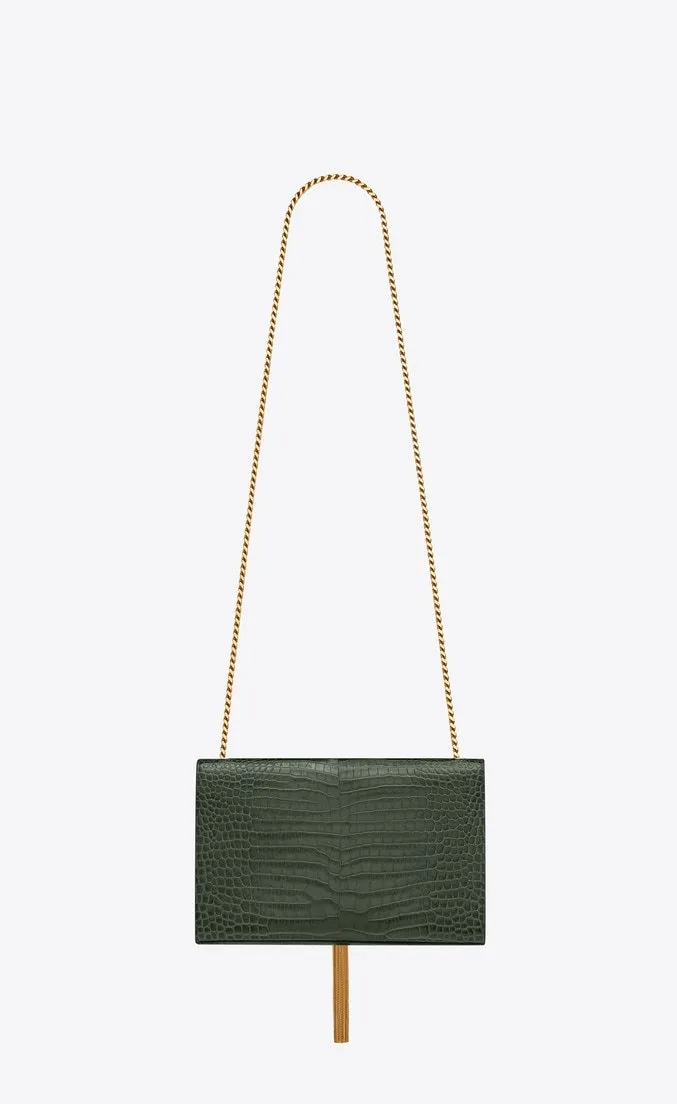 Saint Laurent Medium Kate Tassel Chain Bag in Dark Green Crocodile - Best Price