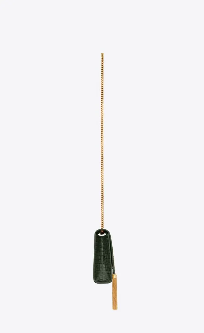 Saint Laurent Medium Kate Tassel Chain Bag in Dark Green Crocodile - Best Price