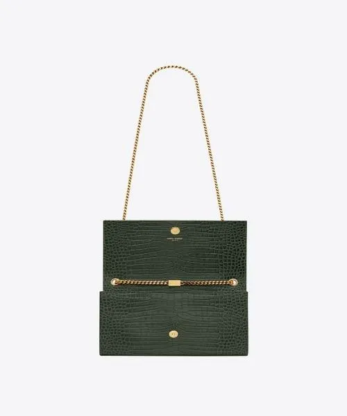 Saint Laurent Medium Kate Tassel Chain Bag in Dark Green Crocodile - Best Price