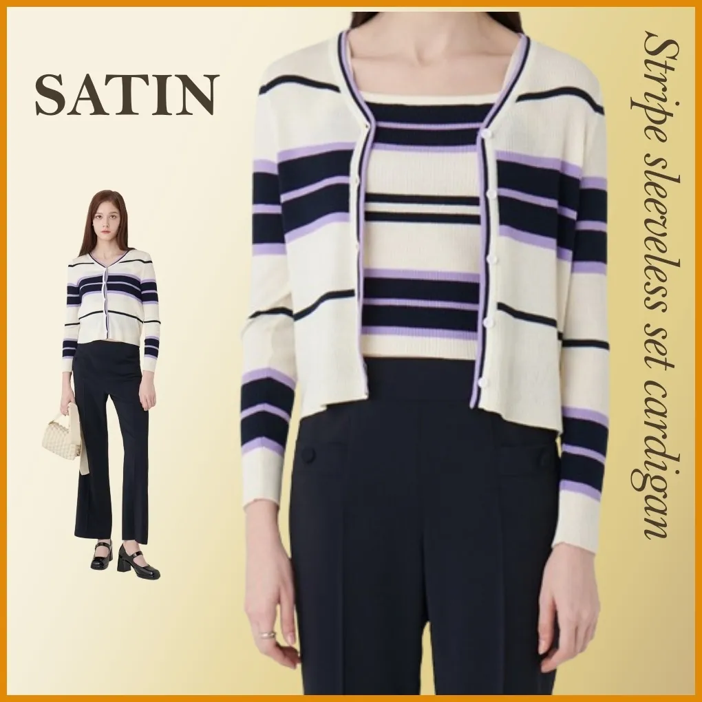 Satin Striped Casual Wool Nylon Long Sleeve Street Style