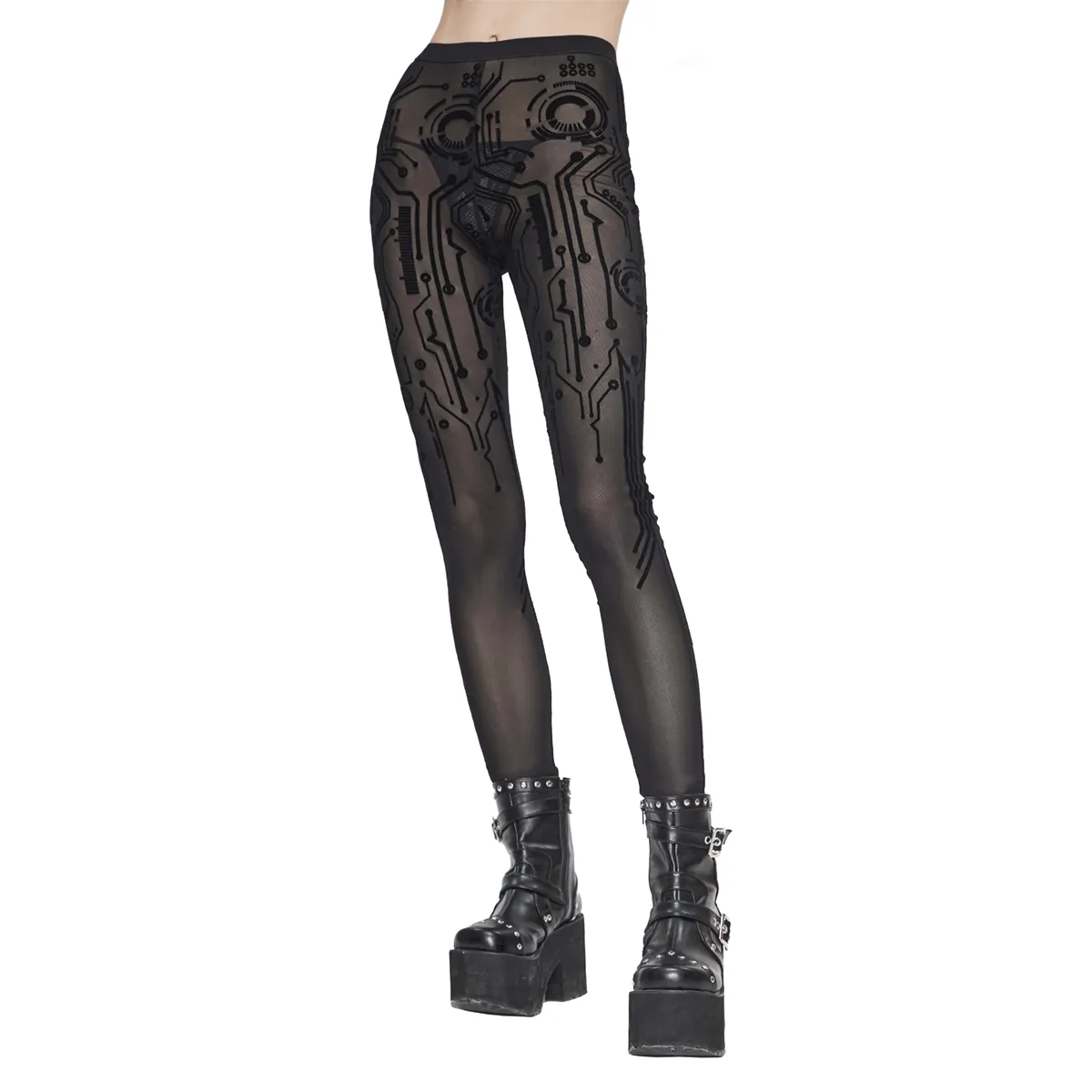 Cyberpunk Style Stretchy Black Mesh Leggings