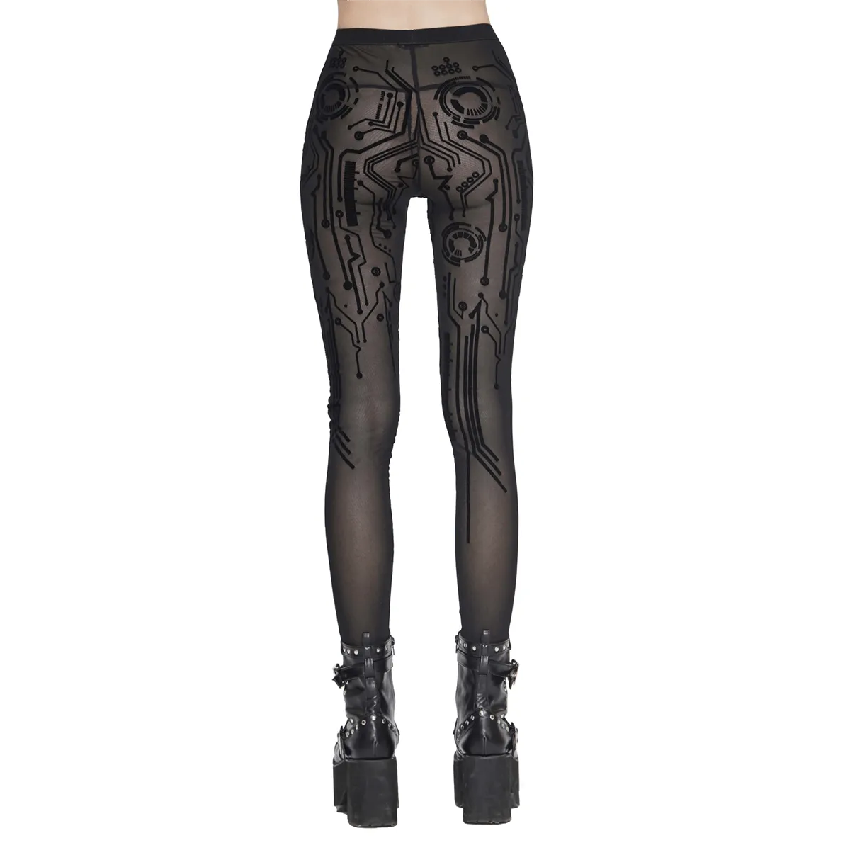 Cyberpunk Style Stretchy Black Mesh Leggings