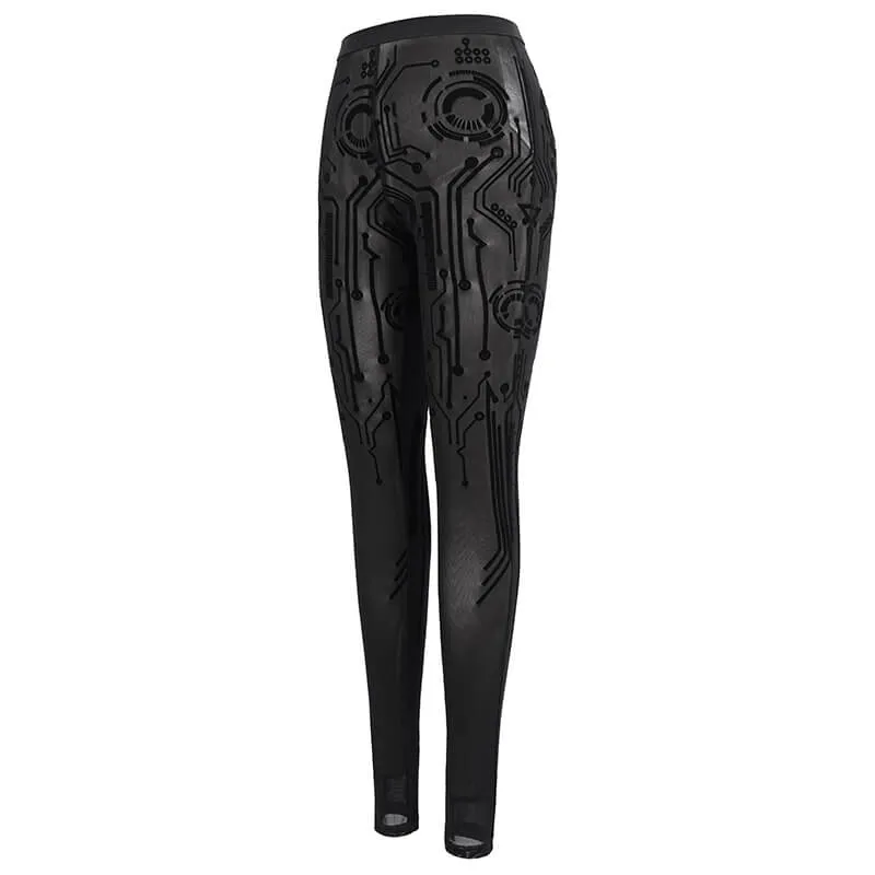 Cyberpunk Style Stretchy Black Mesh Leggings