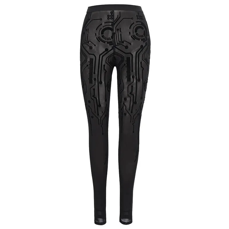 Cyberpunk Style Stretchy Black Mesh Leggings