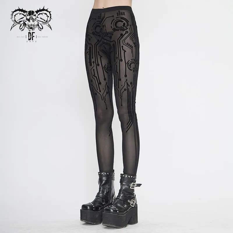 Cyberpunk Style Stretchy Black Mesh Leggings