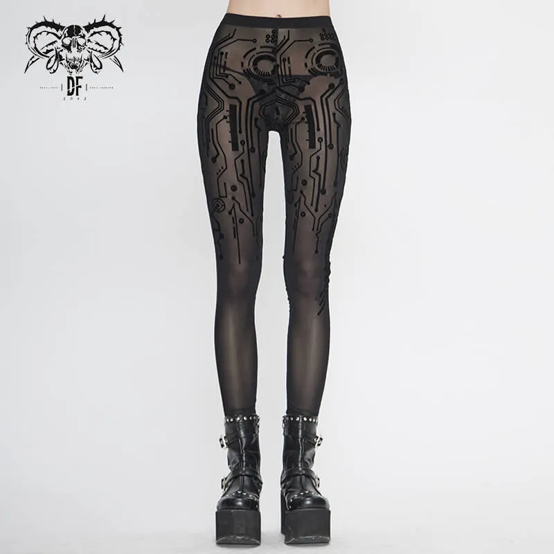 Cyberpunk Style Stretchy Black Mesh Leggings