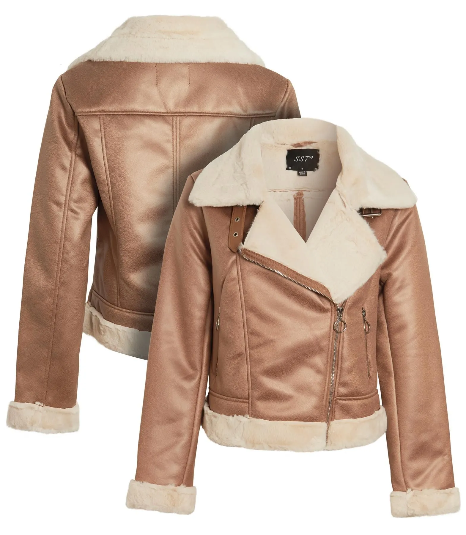 Shearling Lined Camel Aviator Jacket UK Sizes 8 to 16