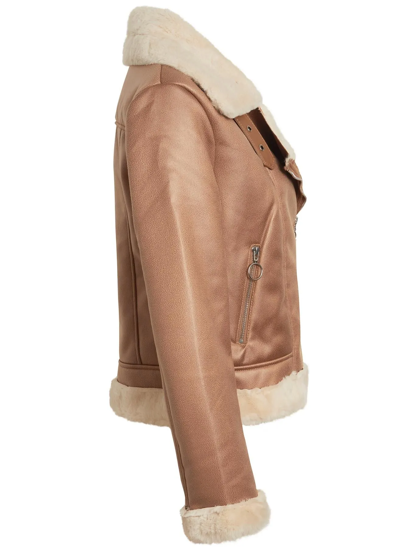 Shearling Lined Camel Aviator Jacket UK Sizes 8 to 16