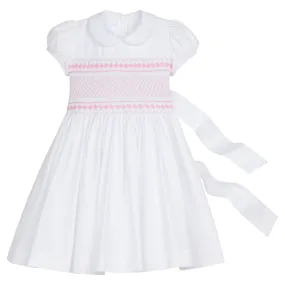 White Smocked Emery Dress with Light Pink