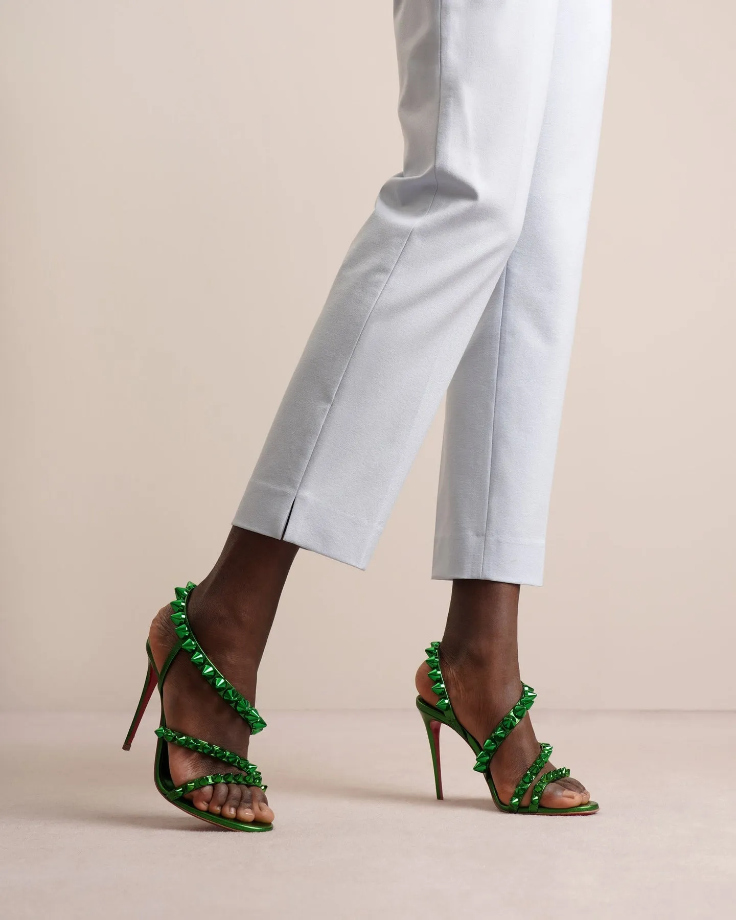 Spikita Strap Spinach Laminato Sandals by Christian Louboutin