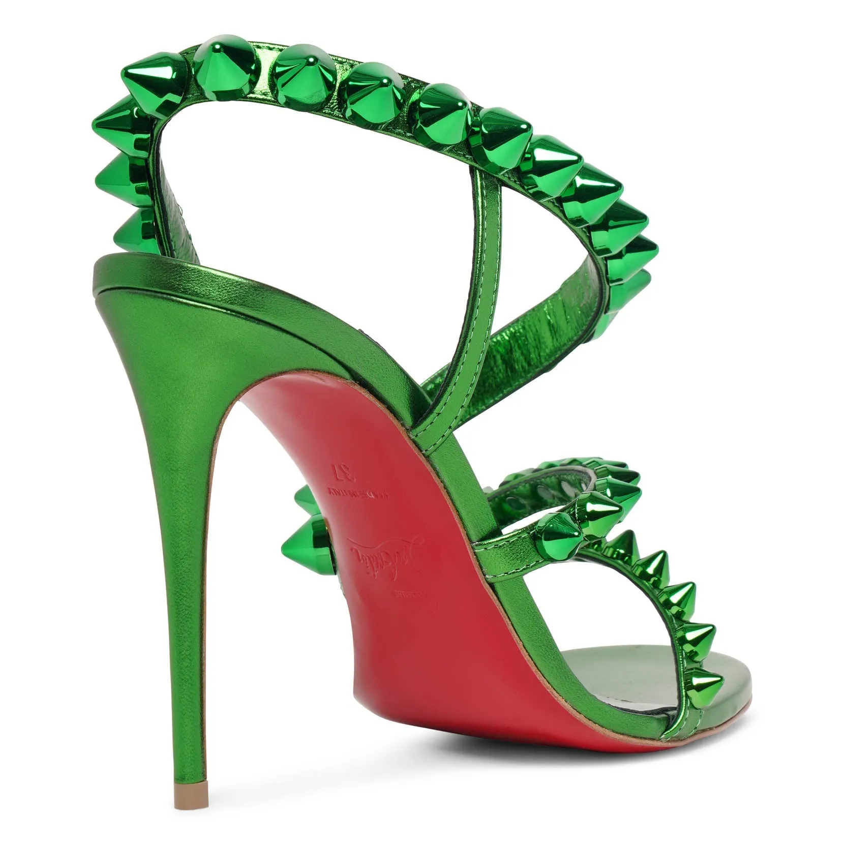 Spikita Strap Spinach Laminato Sandals by Christian Louboutin