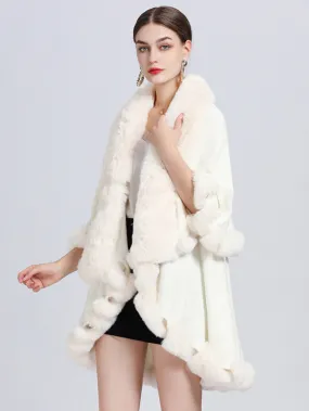 Spring outerwear women faux fur collar poncho cape.