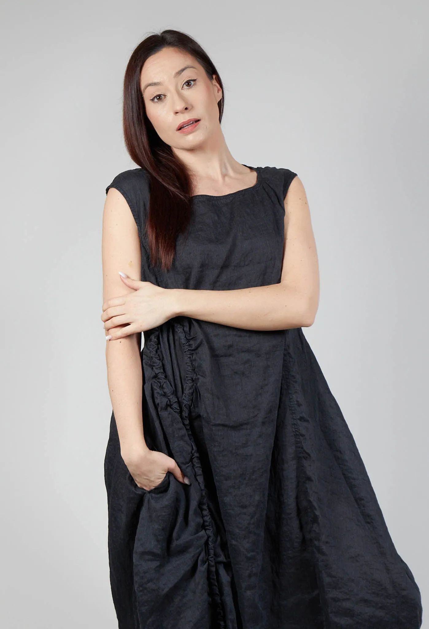 Black Melange Stitch Smock Dress