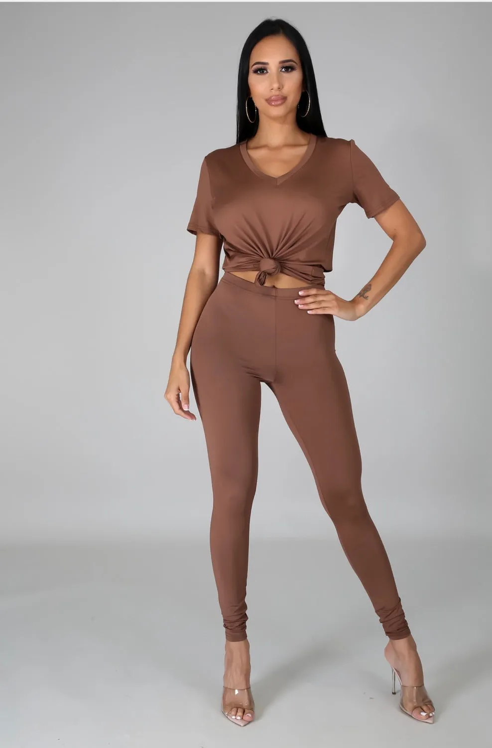 Structured V-Neck Top and Pants Set