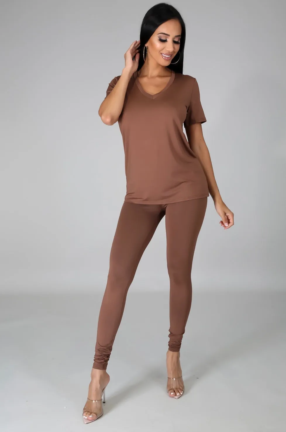 Structured V-Neck Top and Pants Set