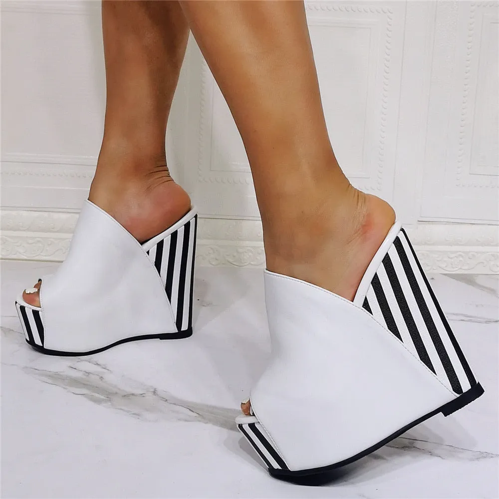 Summer Women's Peep Toe Wedge Sandals with Stripes