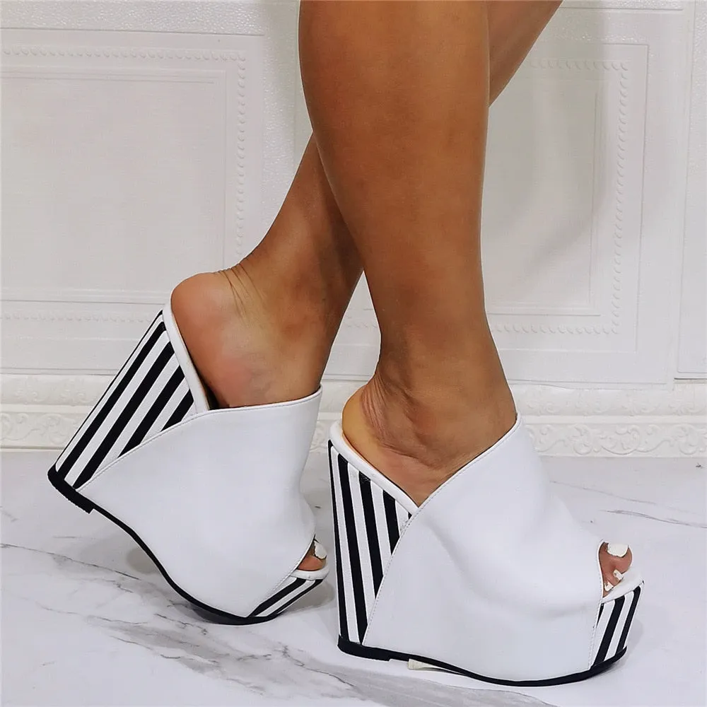 Summer Women's Peep Toe Wedge Sandals with Stripes