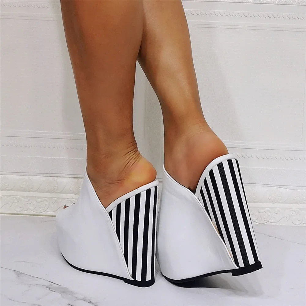 Summer Women's Peep Toe Wedge Sandals with Stripes