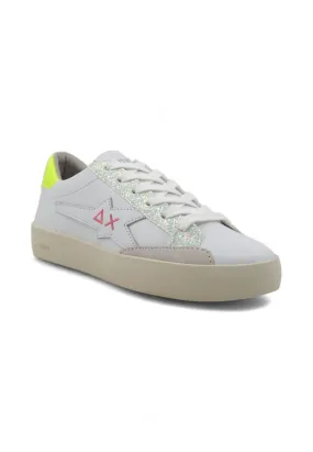 SUN68 Katy women's white and yellow sneakers in leather (Z34225)