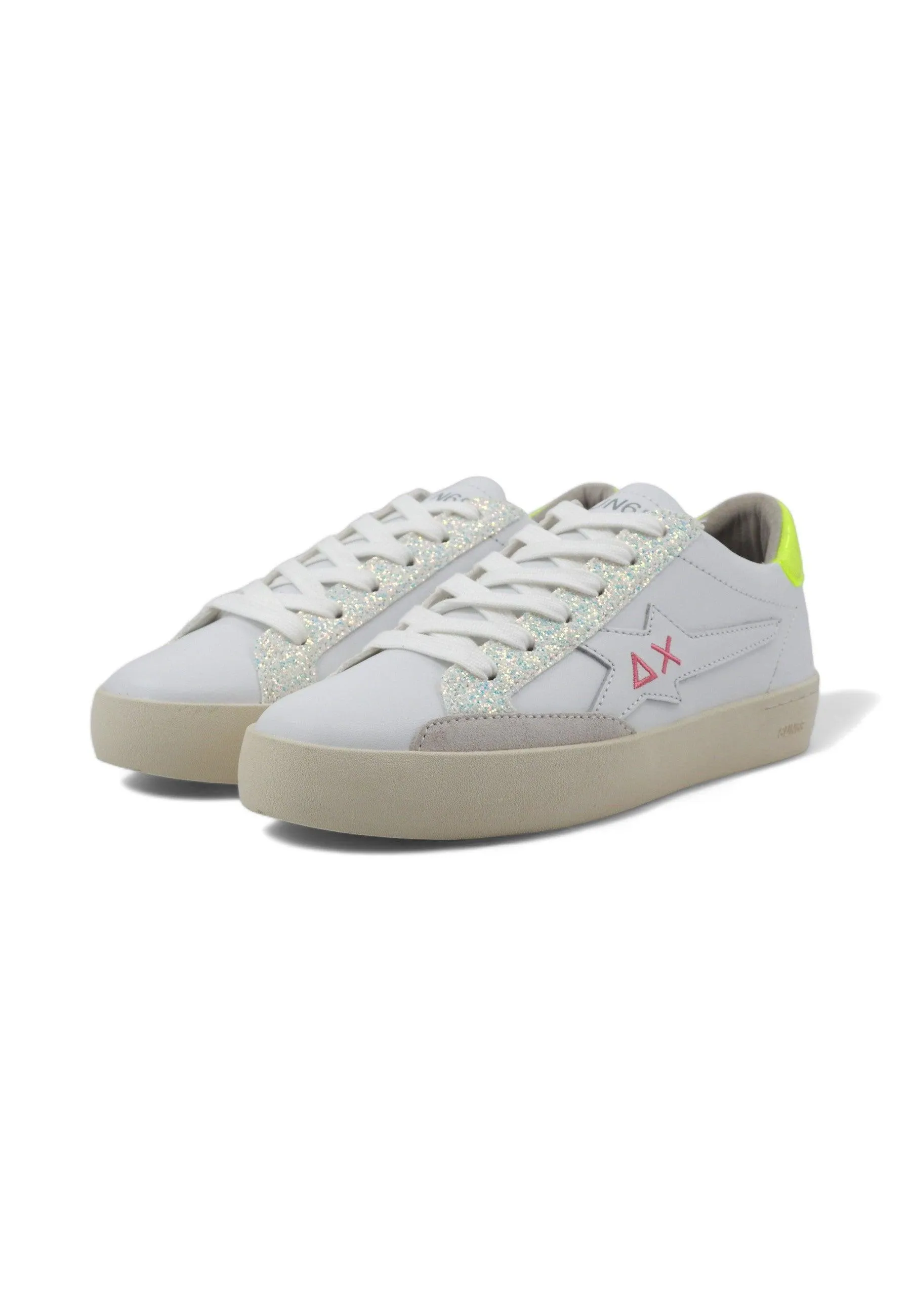 SUN68 Katy women's white and yellow sneakers in leather (Z34225)