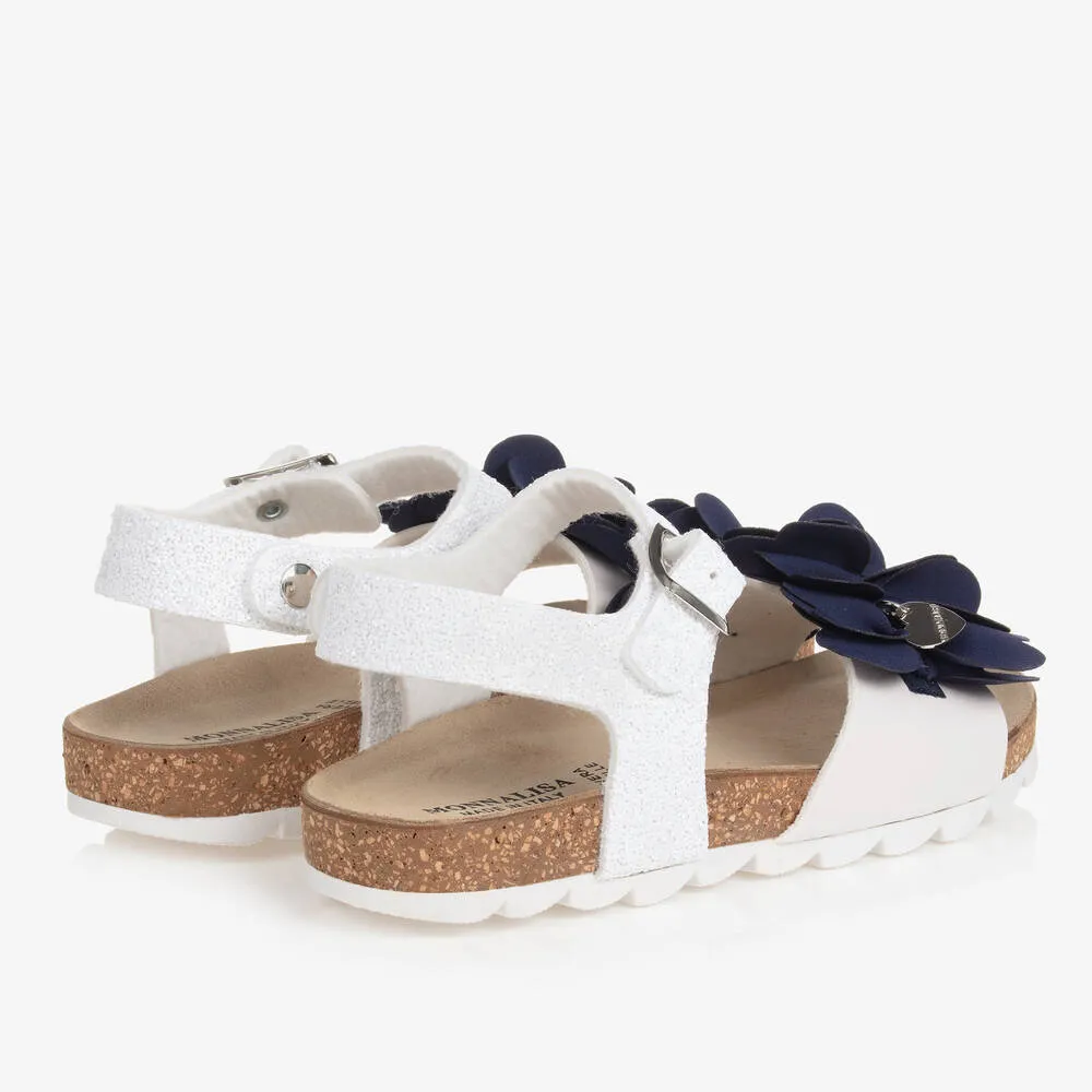 Teen Girls White and Blue Flower Sandals