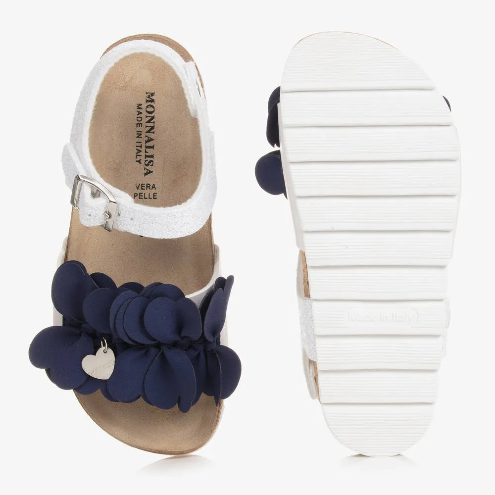 Teen Girls White and Blue Flower Sandals