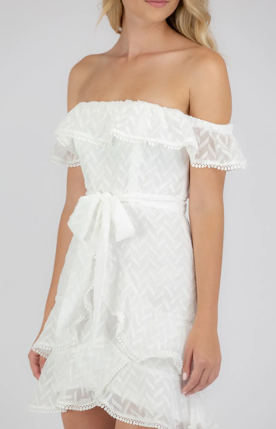 Strapless Textured Dress with Frill Hem