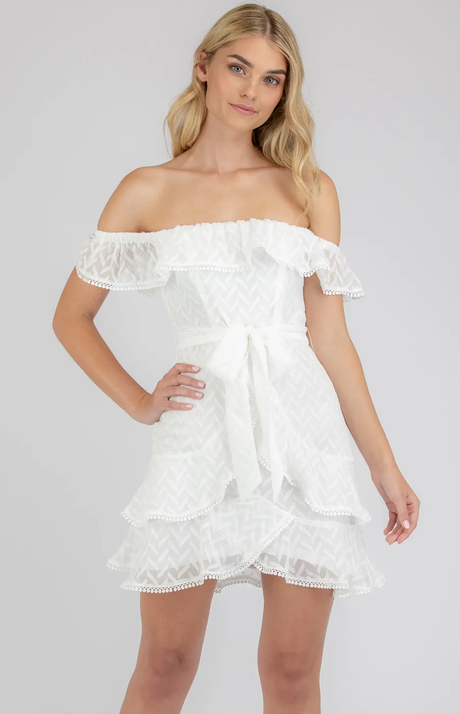 Strapless Textured Dress with Frill Hem