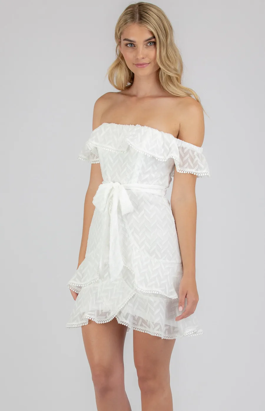 Strapless Textured Dress with Frill Hem