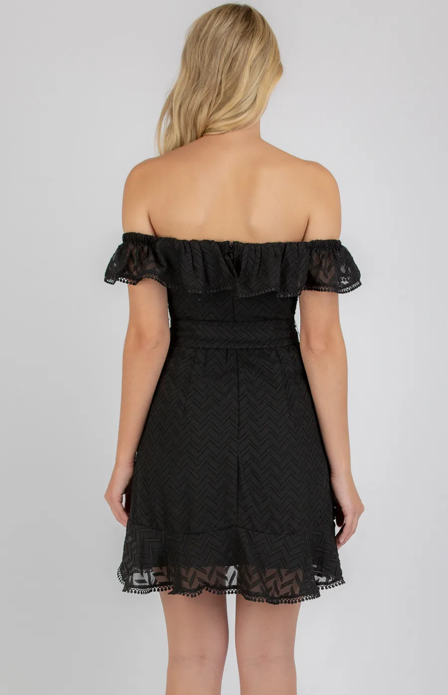 Strapless Textured Dress with Frill Hem