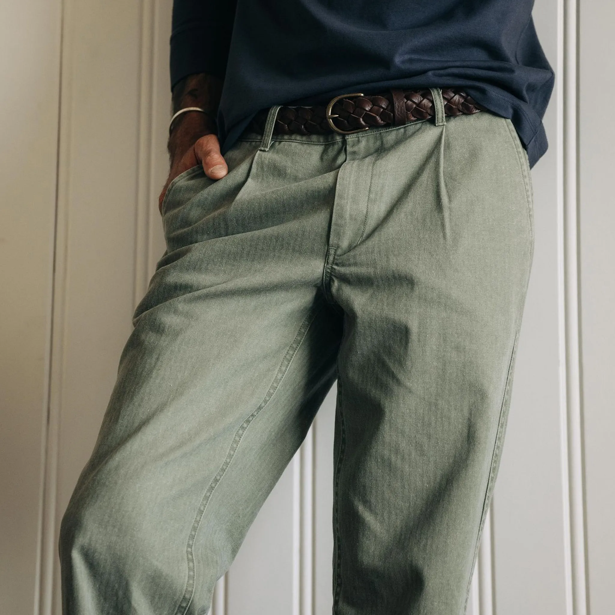 Dried Sage Pigment Herringbone Matlow Trousers