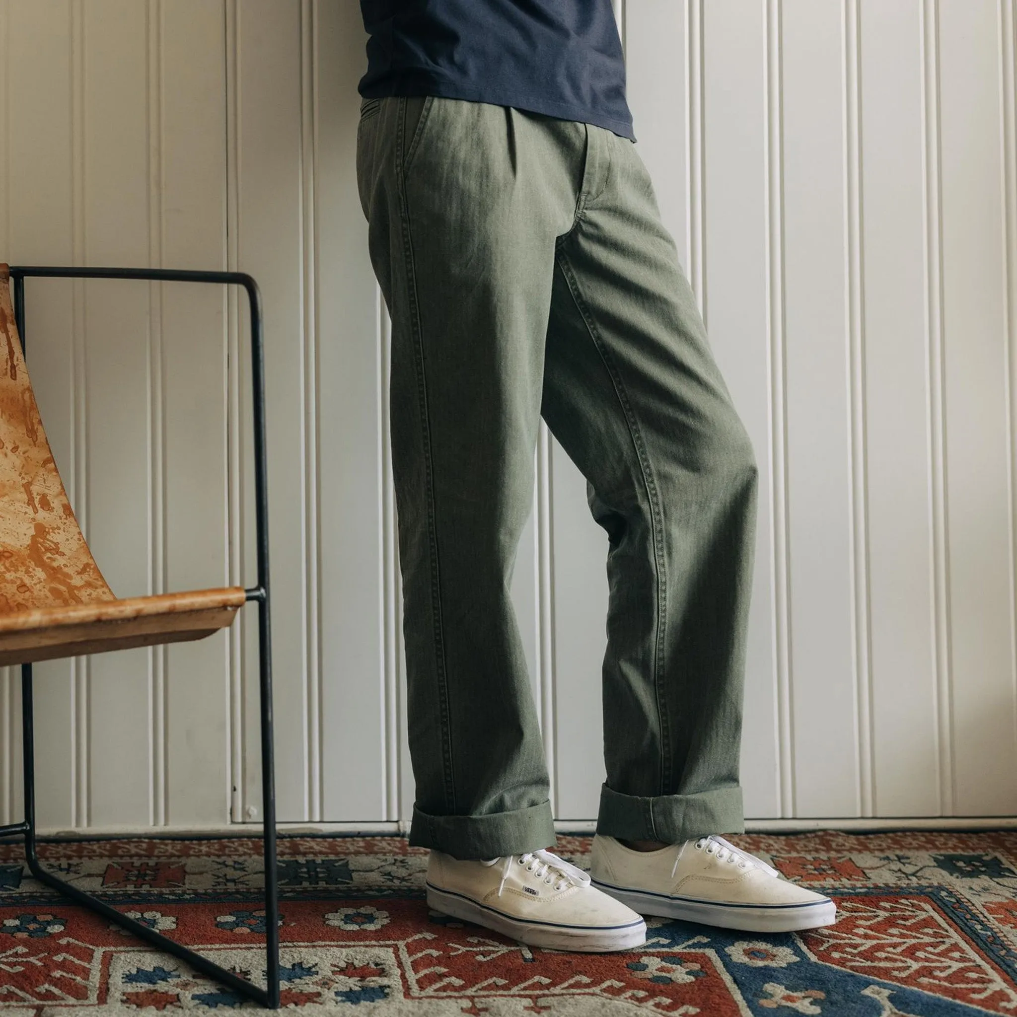 Dried Sage Pigment Herringbone Matlow Trousers