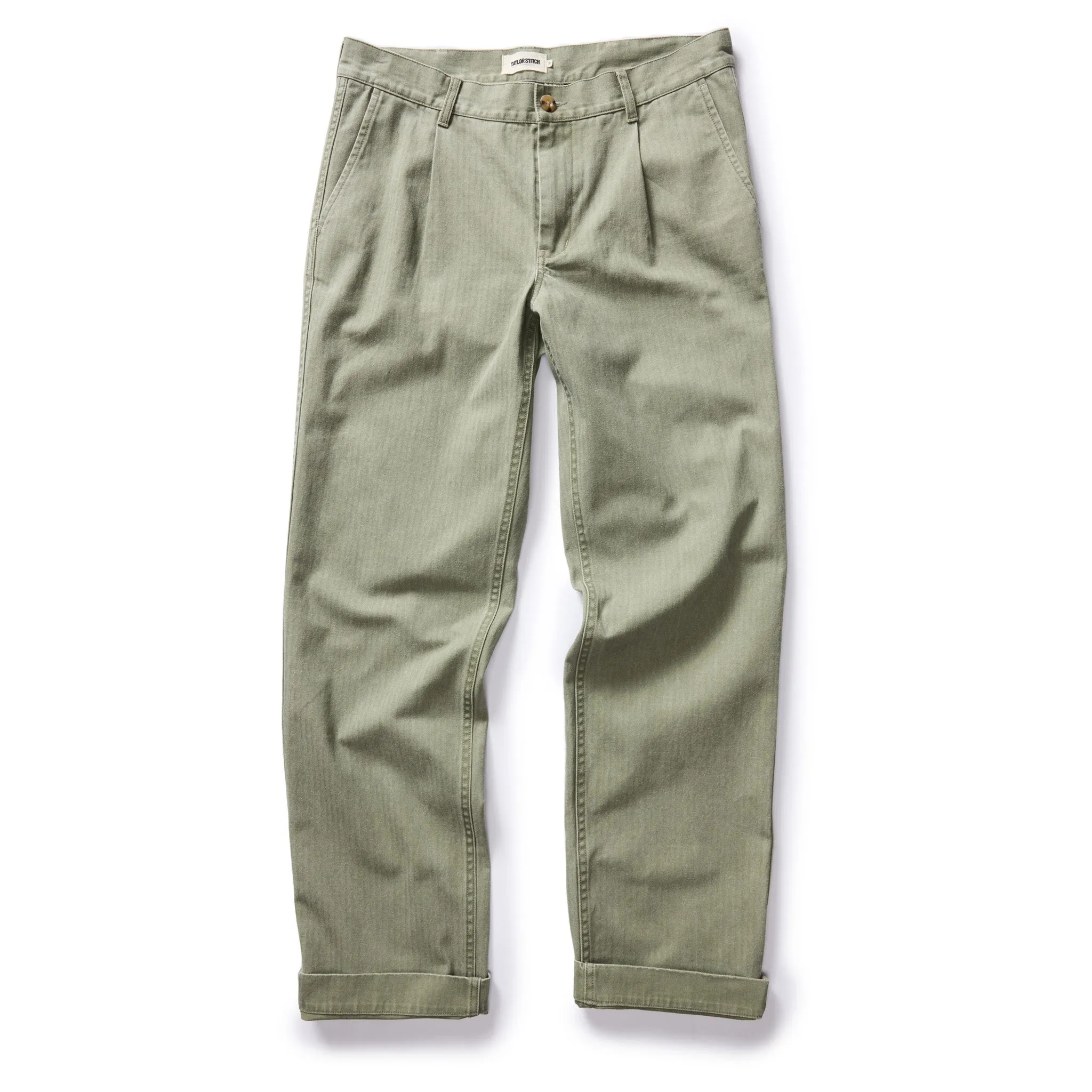 Dried Sage Pigment Herringbone Matlow Trousers