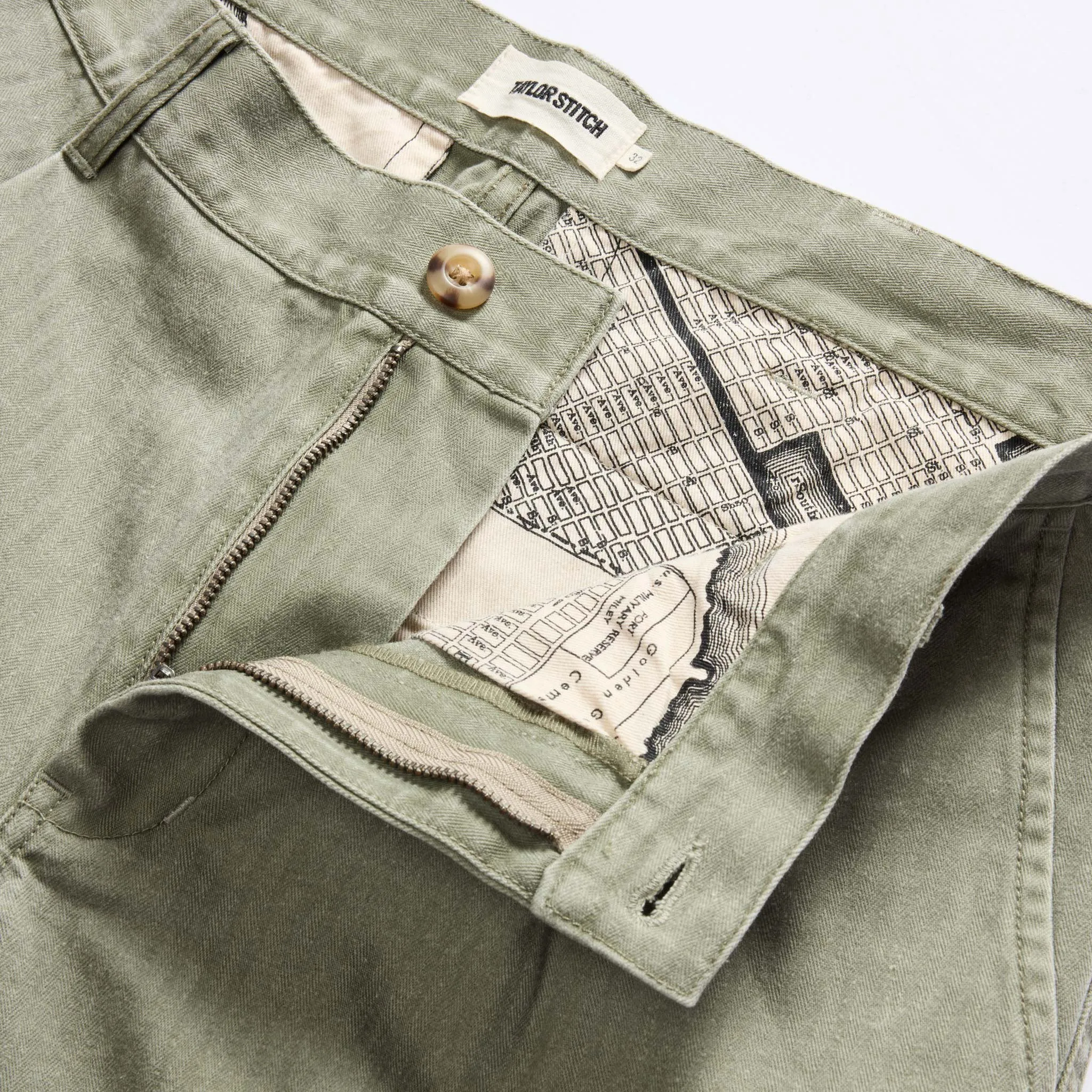 Dried Sage Pigment Herringbone Matlow Trousers