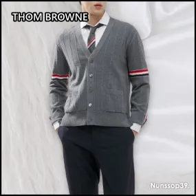 THOM BROWNE Striped Street Style Cardigans with Plain Logo Designs