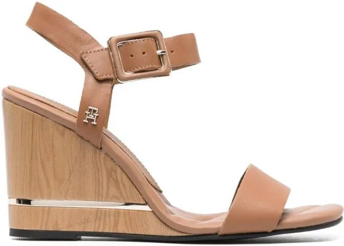 Tommy Hilfiger Metallic-Detail Leather Wedge Sandals in Brown