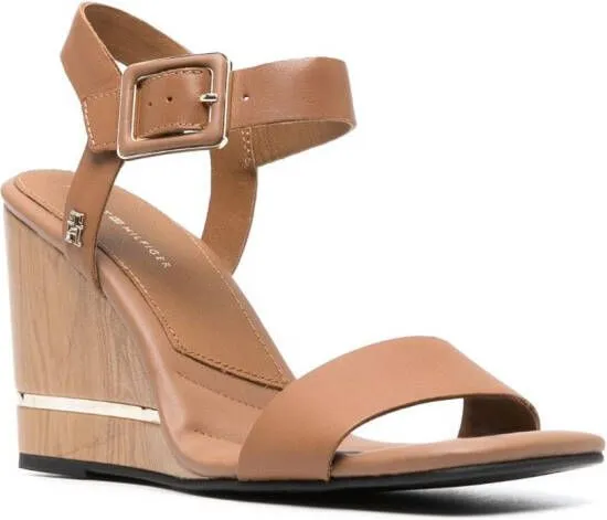 Tommy Hilfiger Metallic-Detail Leather Wedge Sandals in Brown